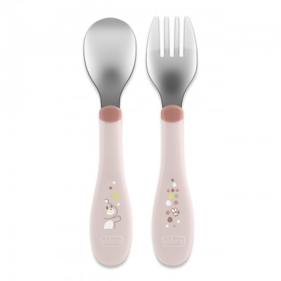Chicco Metallbesteck Besteckset aus Edelstahl 18M + Pink Set Posate Chicco Metal Cutlery in Acciaio 18M+ Rosa