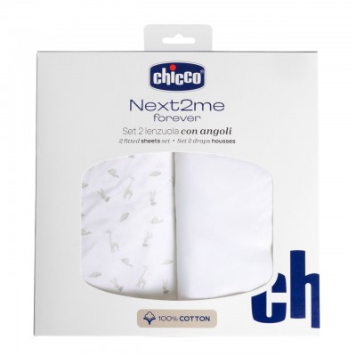 Chicco Set Lenzuola con angoli in Cotone per Next2Me Forever - 2pz Cloud Chicco Set Lenzuola con angoli in Cotone per Next2Me Forever - 2pz Cloud