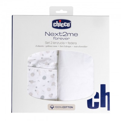 Set Lenzuola Chicco in Cotone per Next2Me Forever - 2pz e federa Confetti Set Lenzuola Chicco in Cotone per Next2Me Forever - 2pz e federa Confetti