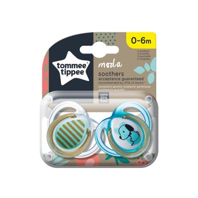 Tommee Tippee Set 2 Succhietti 0-6M Moda in Silicone Azzurro Cane
