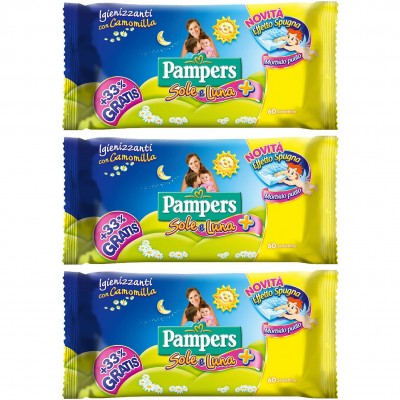 Salviettine Pampers Sole e Luna 3 Confezioni da 60 (180 Pezzi)