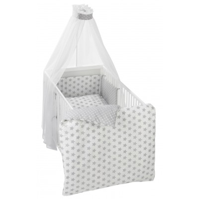 Lettino Alvi Jens Bianco + Materasso Diana + Set Tessile Stars Silver