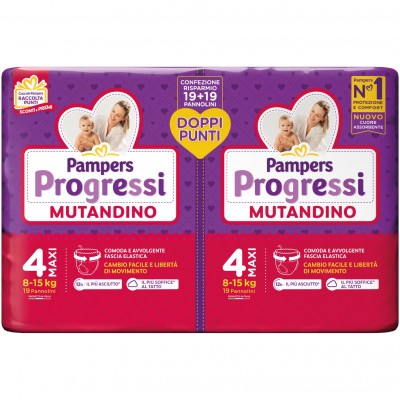 Bipack Pannolini Pampers Progressi Mutandino 8-15 Kg Misura 4 MAXI 19+19 pz (38pz)