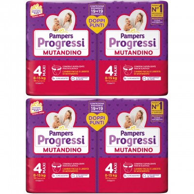 Kit Bipack Pannolini Pampers Progressi Mutandino 8-15 Kg Misura 4 MAXI - 2 Bipack da 19+19 pz (76pz)