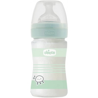 Biberon Benessere in Vetro Chicco 150ml Flusso Lento Silicone Green