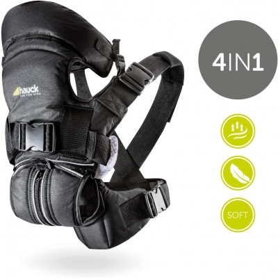 Hauck 4 Way Carrier- Marsupio per Neonati Ergonomico, Convertibile in 4 Posizioni con Supporto per Testa e Nuca Nero