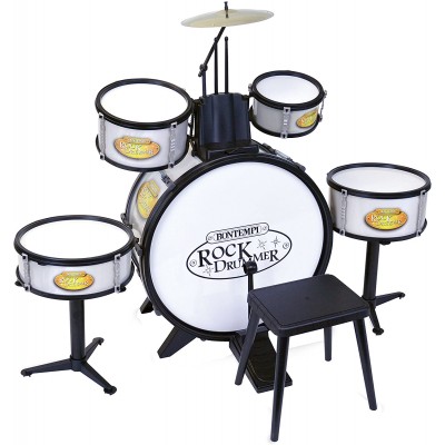 Batteria Bontempi 6 Elementi con Sgabello e Bacchette Bianco