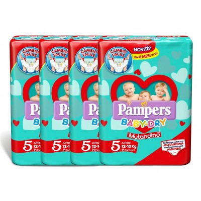 Kit Pannolini Pampers Baby Dry Mutandino 12-18 Kg Misura 5 - 4 Pacchi da 14pz
