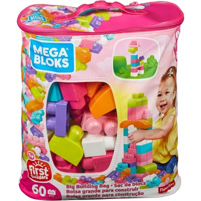 Mattoncini Mega Bloks 60 Pezzi con Sacca Rosa