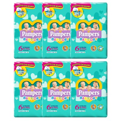 Kit Pannolini Pampers Baby Dry ExtraLarge 15-30 Kg Misura 6 - 6 Pacchi da 14pz