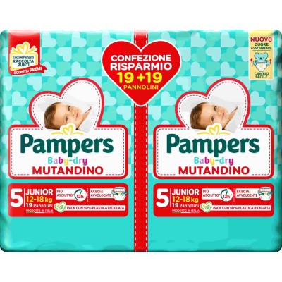 Bipack Pannolini Pampers Baby Dry Mutandino JUNIOR 12-18 Kg Misura 5 (38pz)