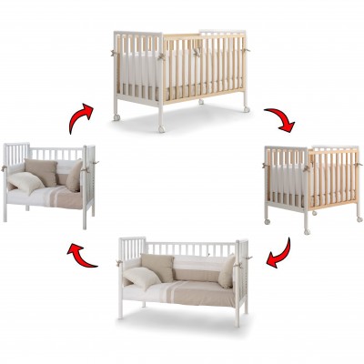 Lettino Evolutivo Co-Sleeping Pali Flippy Bianco Naturale (Trasformabile da Culla a Lettino a Divanetto a Poltroncina + 2 Materassi + Piumone Paracolpi)