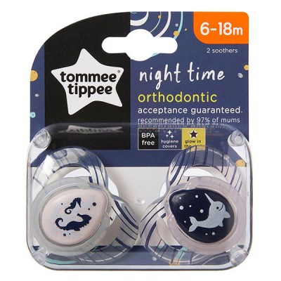 Succhietto Tommee Tippee 2 Pz Night Time 6-18m Viola Bianco