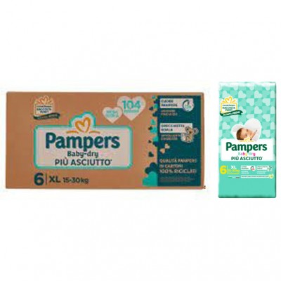 Kit Pannolini Pampers Baby Dry XL 15-30 Kg Misura 6 - 1 Scatola da 104pz + 1 Pacco da 13pz