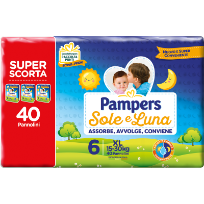 Pannolini Pampers Sole e Luna 6 XL 15-30kg SUPER SCORTA 40pz