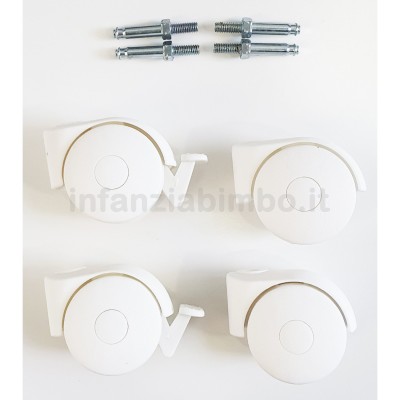 Set 4 Ruote Fasciatoio Pali Bianco con Perni e Bussolotti Set 4 Ruote Fasciatoio Pali Bianco
