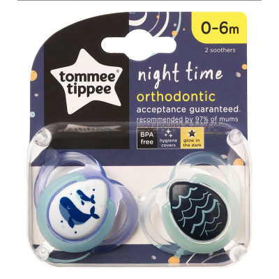 Succhietto Tommee Tippee 2 Pz Night Time 0-6m Balena Blu
