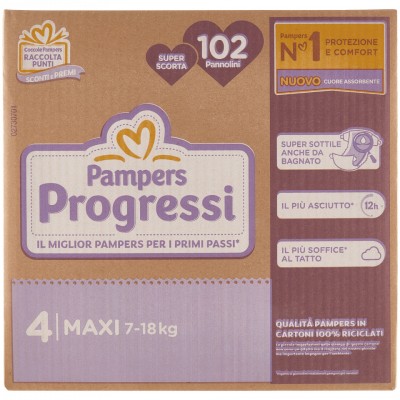 Pannolini Pampers Progressi Misura 4 MAXI 7-18 Kg (102pz)