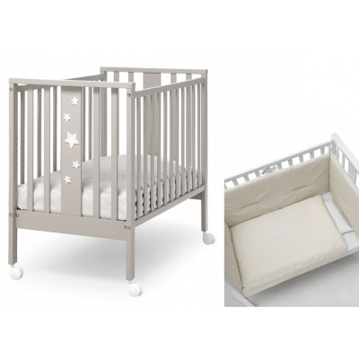 Lettino Erbesi Mini Stelline Bianco Tortora + Completo Tessile