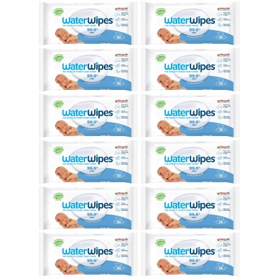Salviettine Umidificate WaterWipes BIO 60 pz, 12 Confezioni da 60 (720 Pezzi)