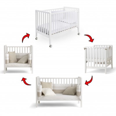 Lettino Evolutivo Co-Sleeping Pali Win Bianco (Trasformabile da Culla a Lettino a Divanetto a Poltroncina + 2 Materassi + Piumone Paracolpi)