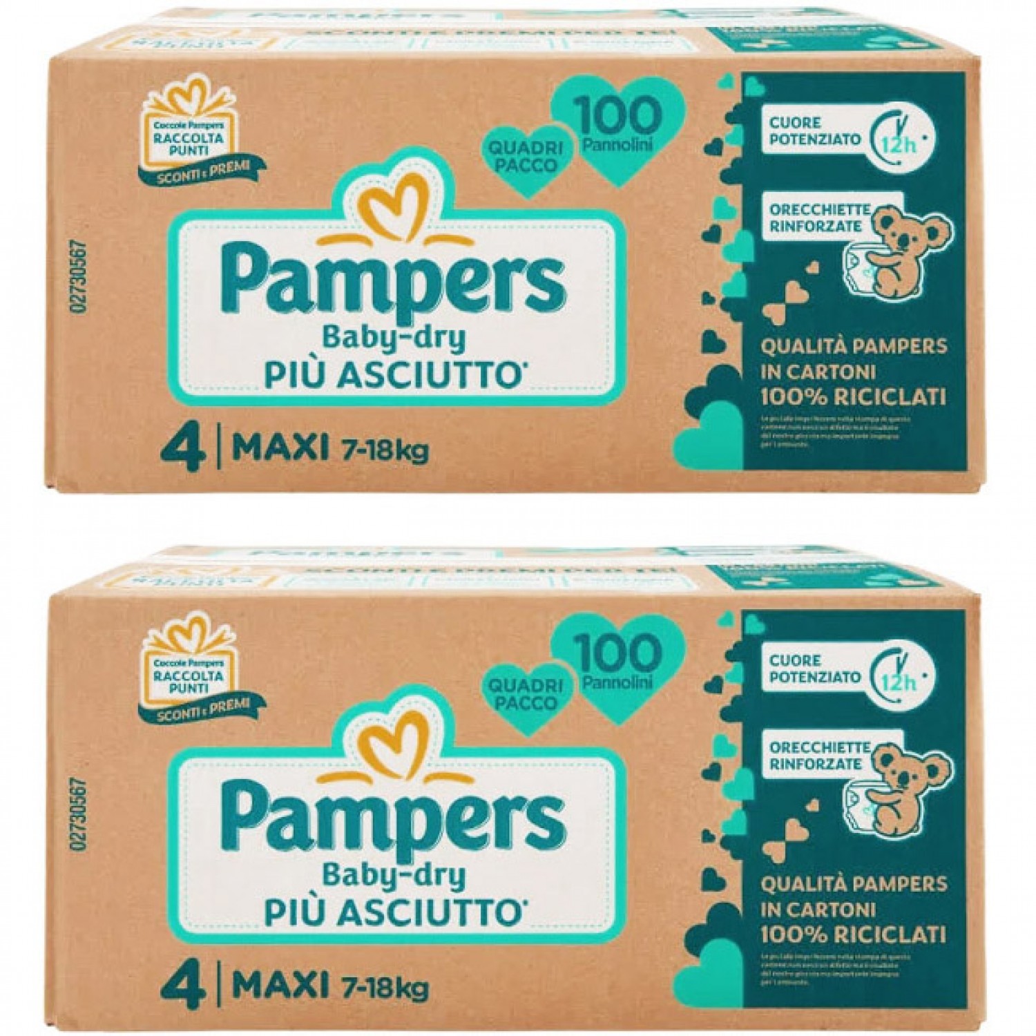 Image of Pampers Baby Dry Maxi Windelset 7-18 kg maat 4 - 2 Boxen mit 100 stuks
